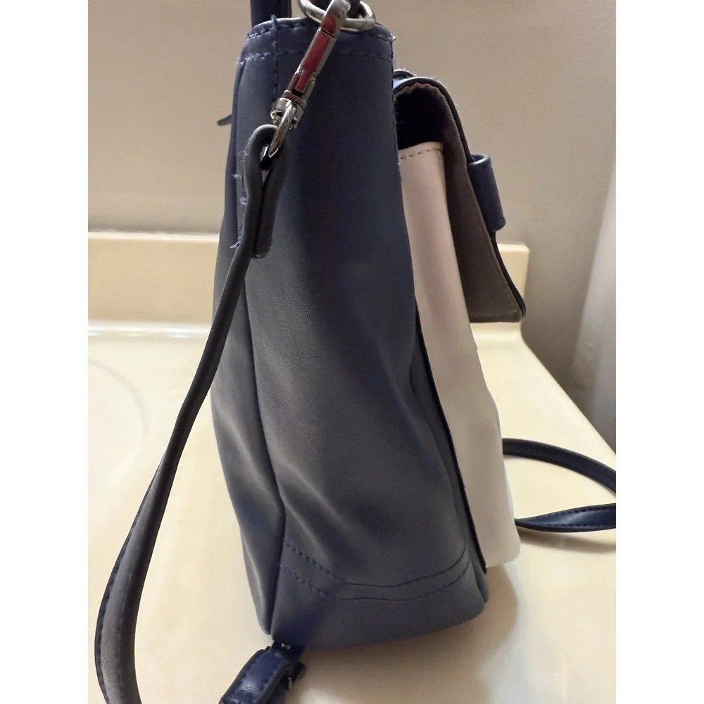 REED KRAKOFF Faux Leather Satchel Blue Handbag American Luxury Large w/ Strap